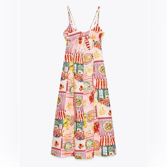 Zara PATCHWORK PRINT LINEN MIDI DRESS - Picture 8 of 9